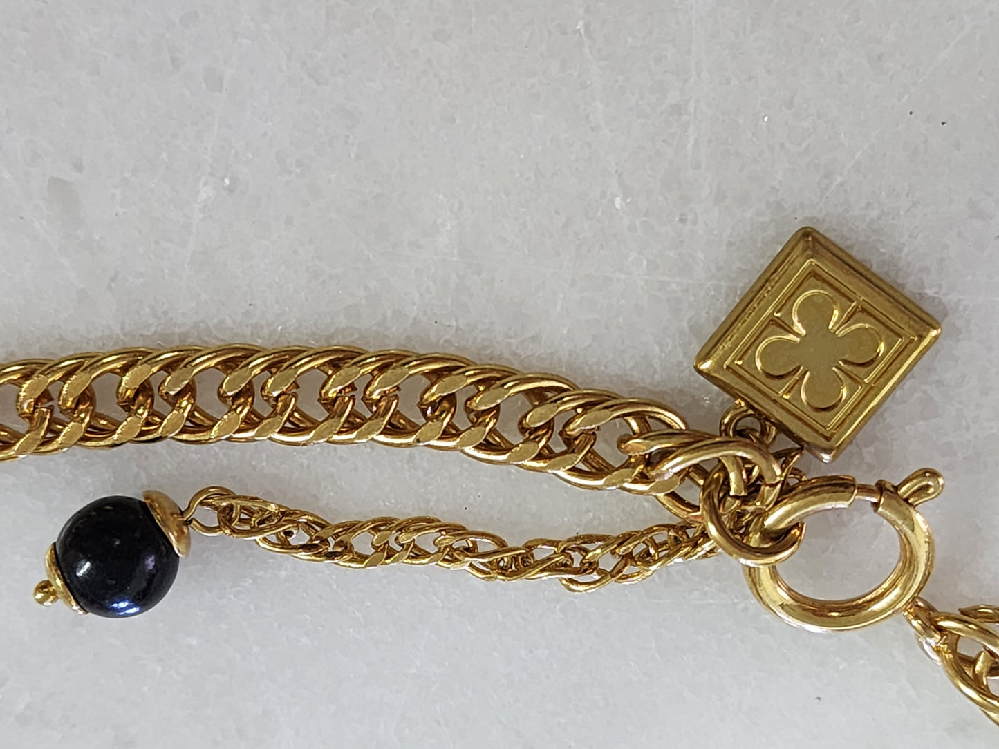 Liz Claiborne Multi-Strand Black and Pearl Gold Necklace