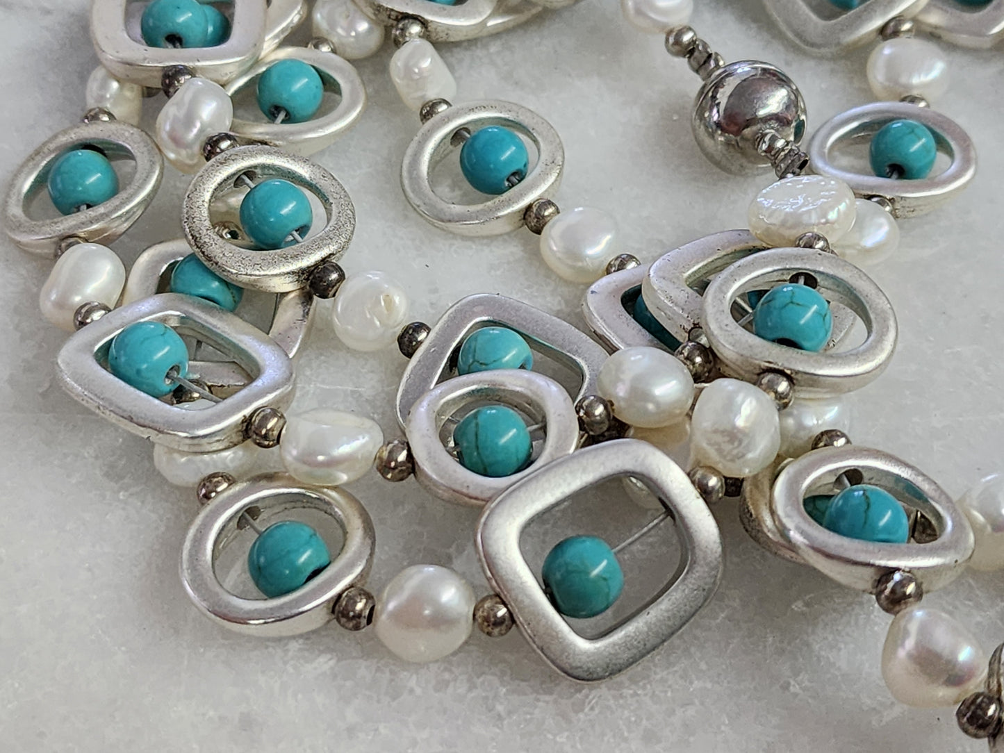 Brushed Silver Faux Turquoise Necklace