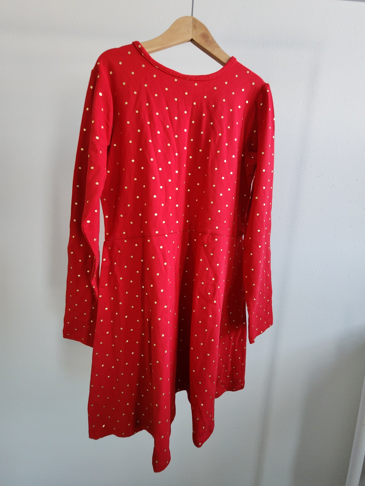 Hanna Andersson Red Dress with Gold Dots, Size 140 (kids), New With Tag