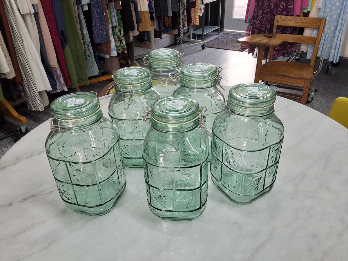Vintage Green Glass Jars (Set of 6)