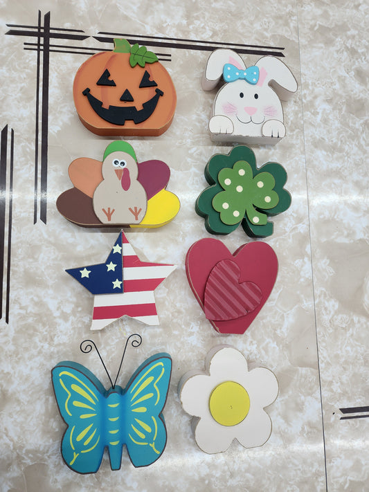 Set of 8 Holiday Decorations, Wood
