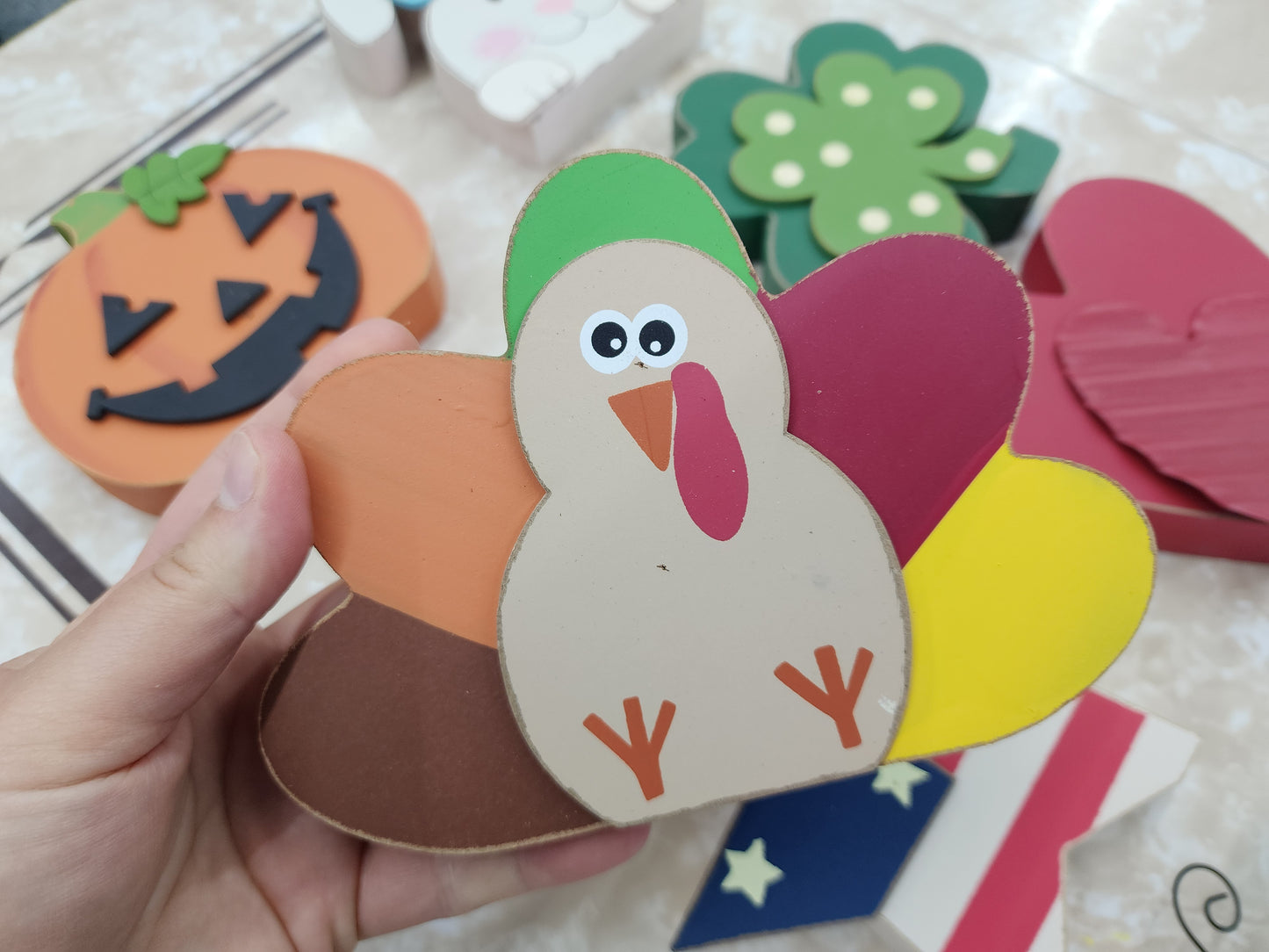 Set of 8 Holiday Decorations, Wood