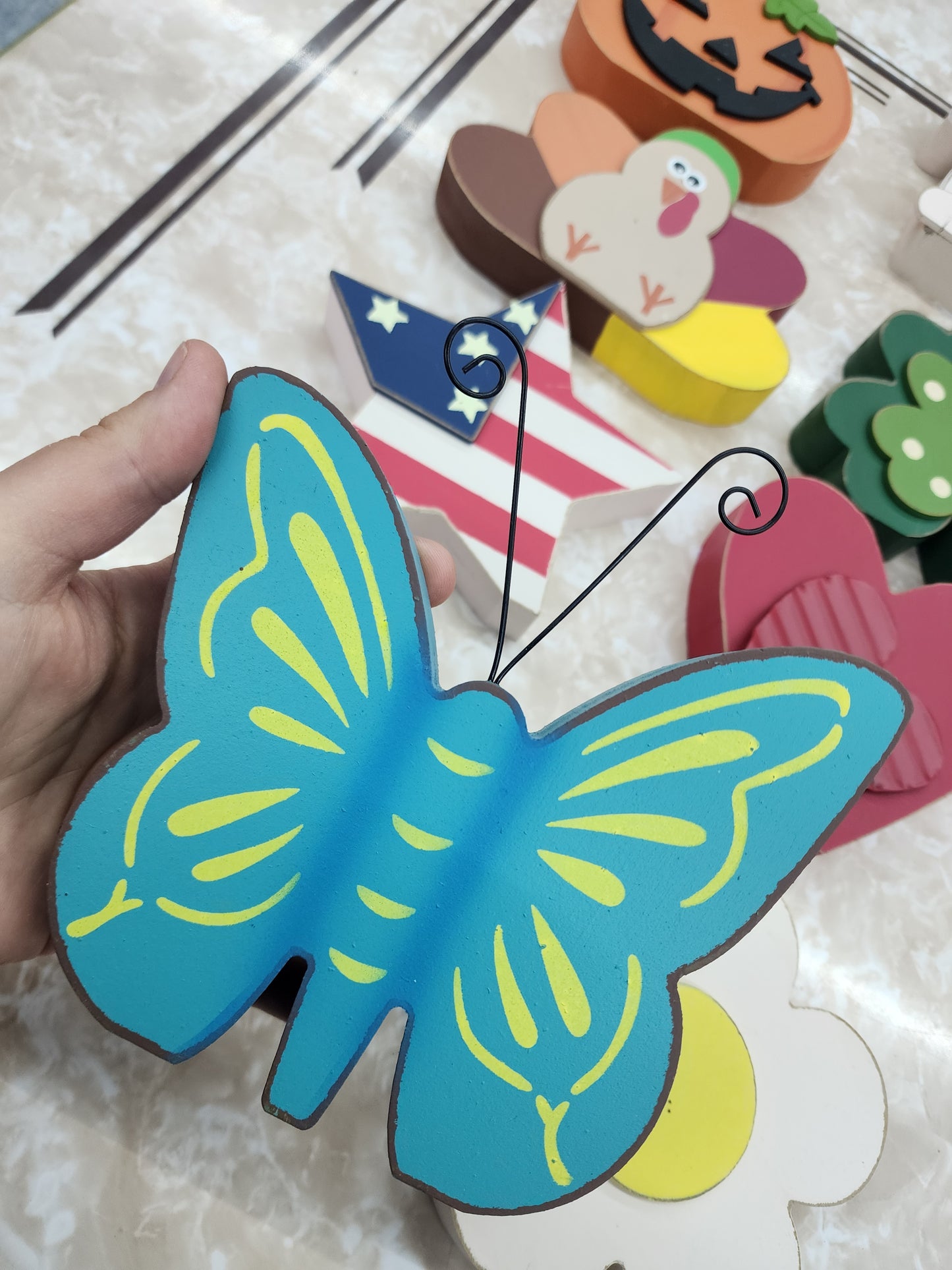 Set of 8 Holiday Decorations, Wood
