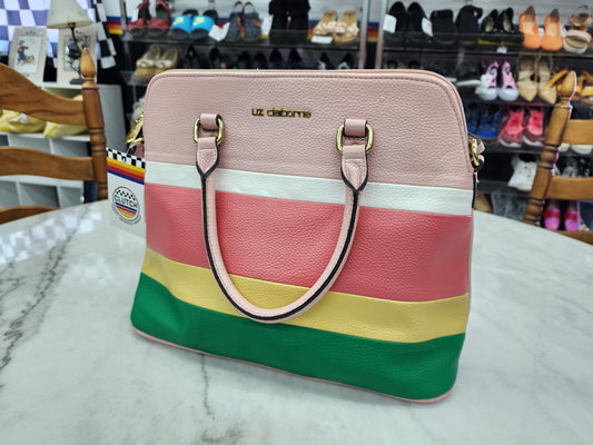 Liz Claiborne Purse, Pink with yellow, white, green stripes