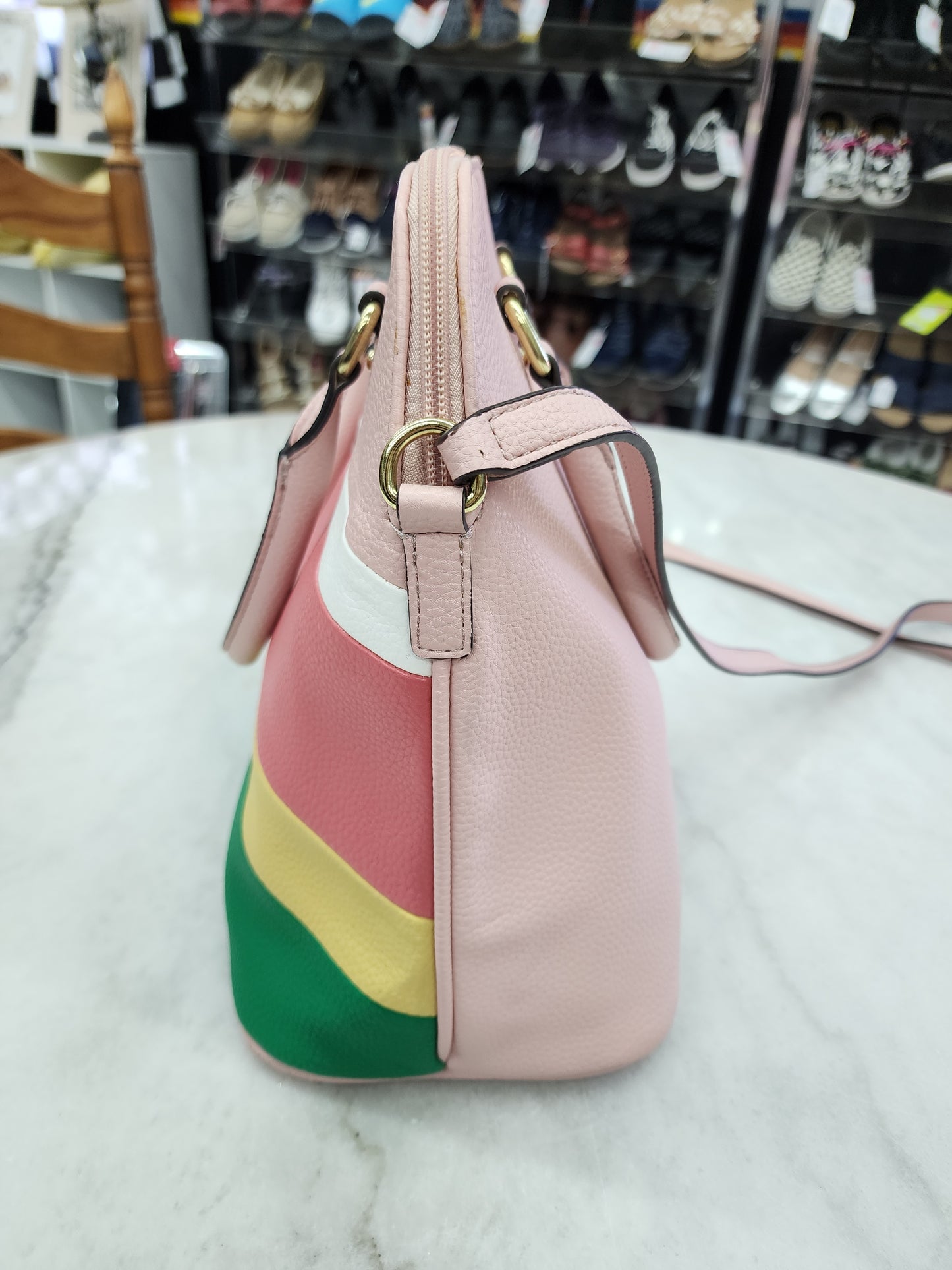 Liz Claiborne Purse, Pink with yellow, white, green stripes