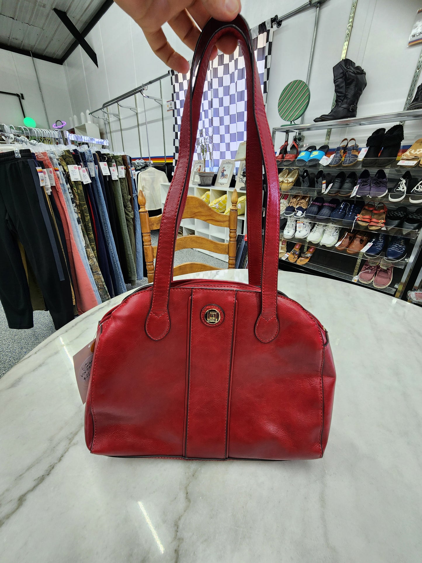 Liz Claiborne Vintage Red Purse with Gold Logo