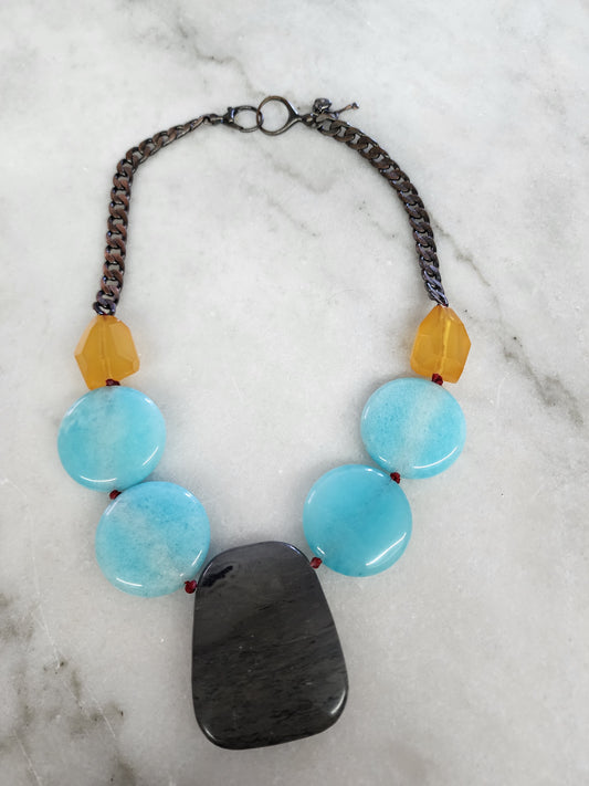 Fossil Colored Glass/Stone Chunky Statement Necklace