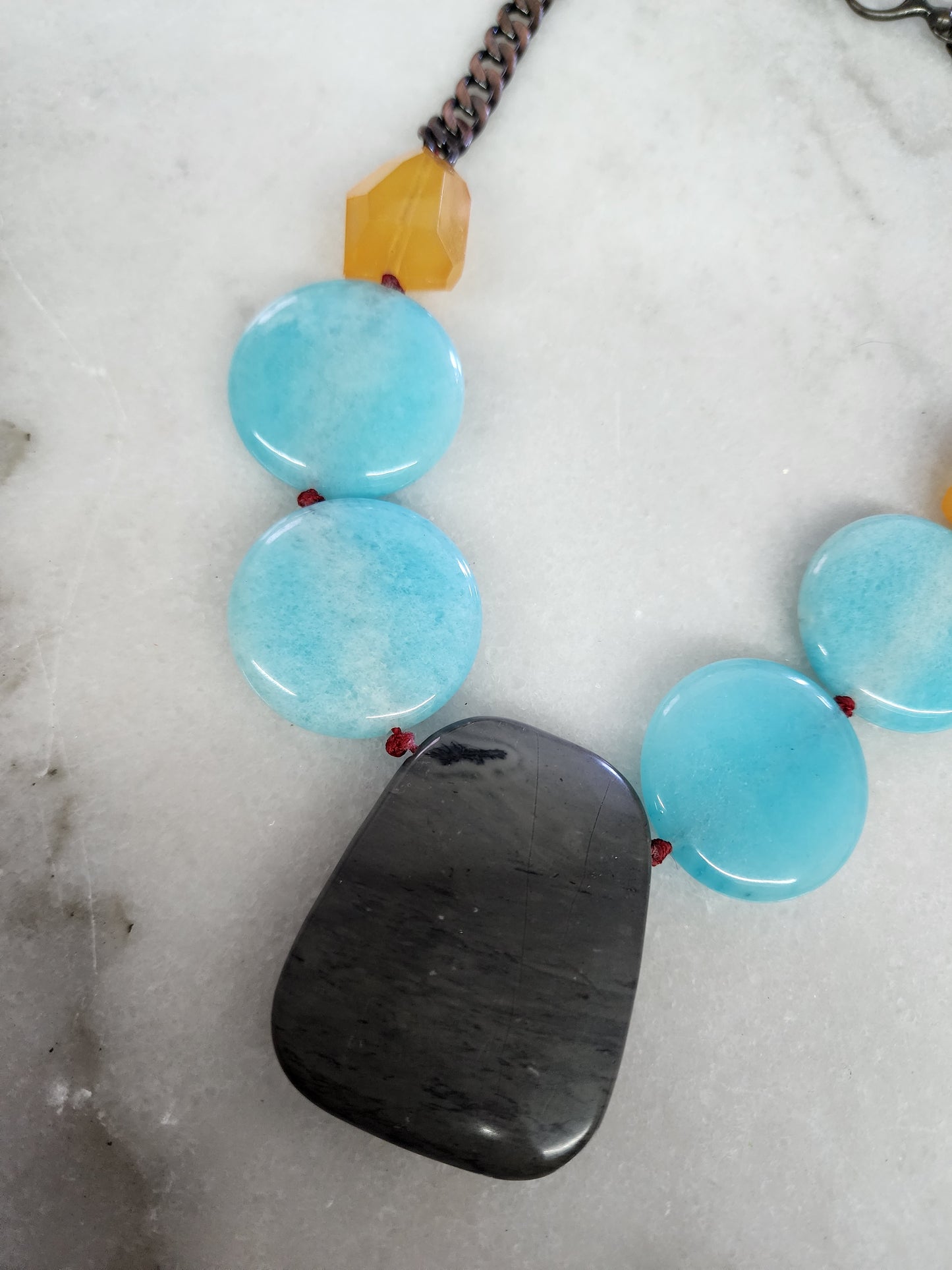 Fossil Colored Glass/Stone Chunky Statement Necklace