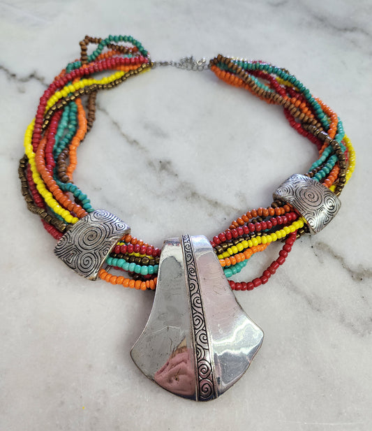 Large Tribal Inspired Beaded Statement Necklace