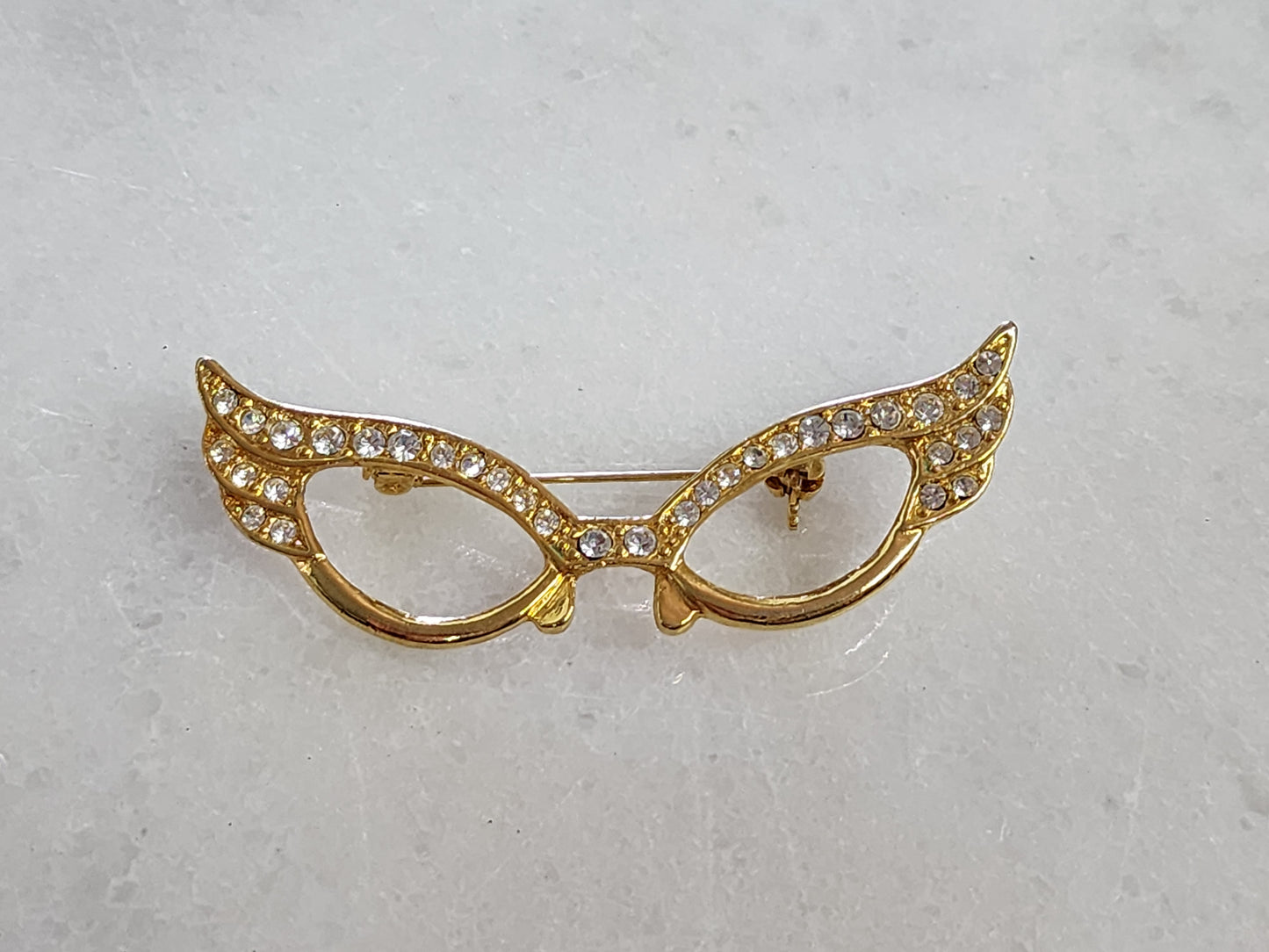 Rhinestone Cat's Eye Glasses Brooch