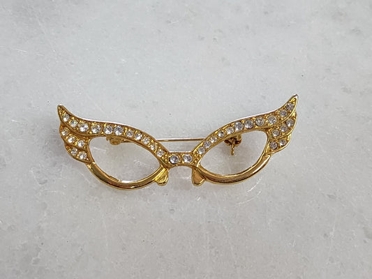 Rhinestone Cat's Eye Glasses Brooch