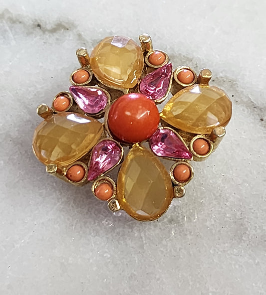 Lucite & Glass Vintage Brooch