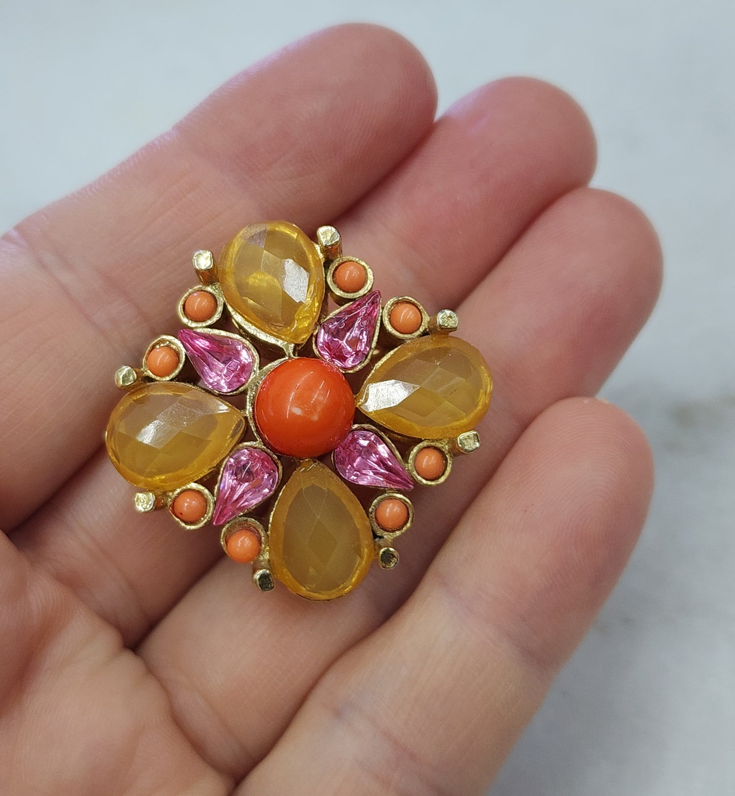 Lucite & Glass Vintage Brooch