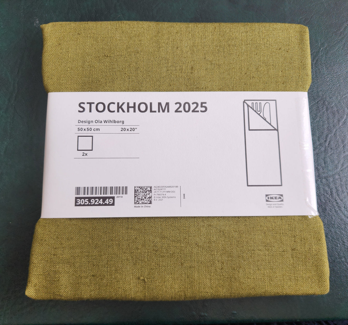 IKEA linen napkins, 3 green, 3 brown, set of 6