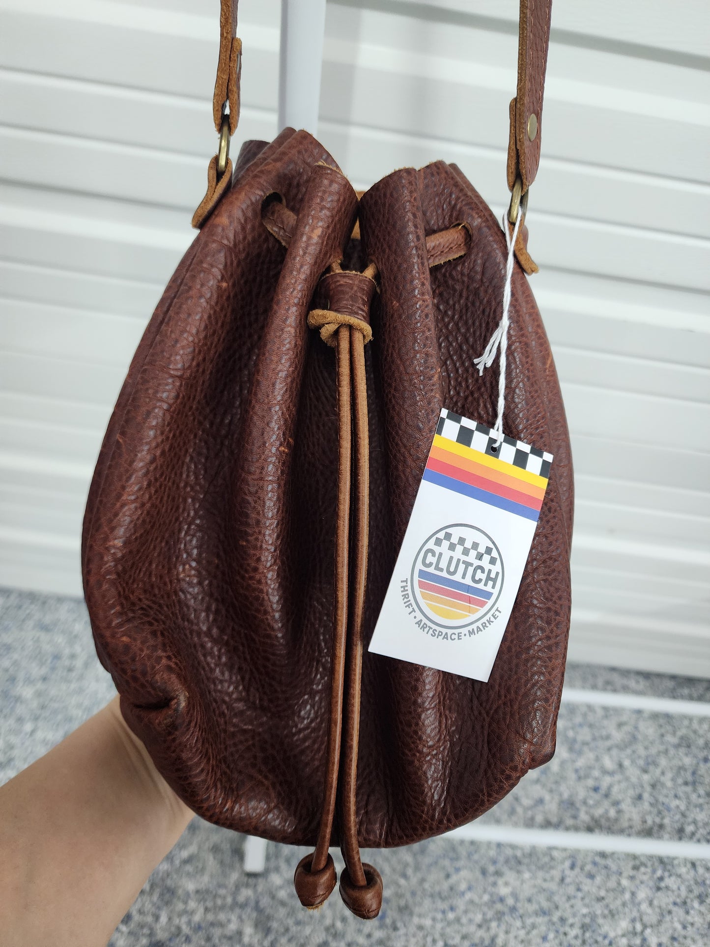 Portland Leather Small Bucket Bag, Brown Pebbled