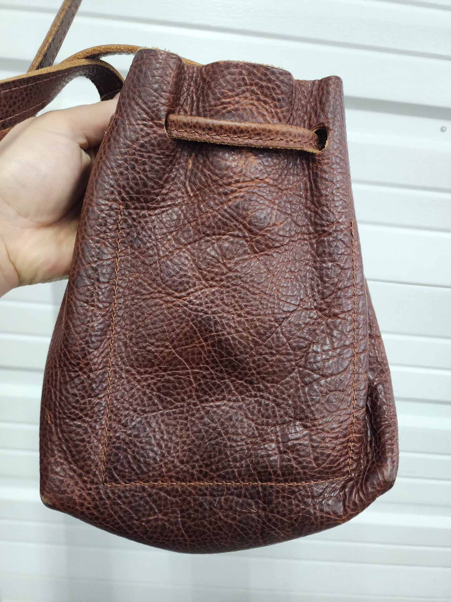 Portland Leather Small Bucket Bag, Brown Pebbled