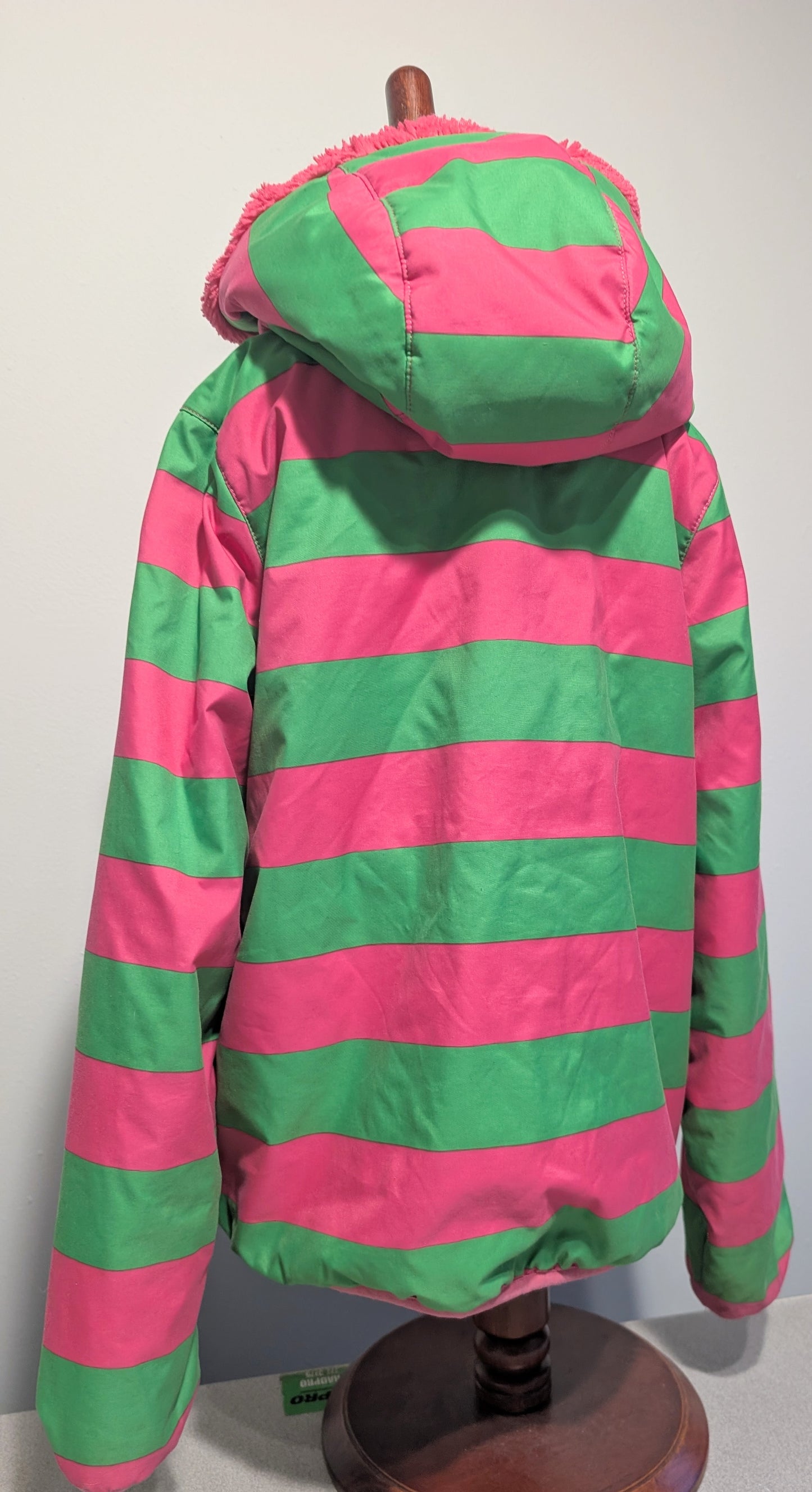 Hanna Andersson reversible jacket, pink and green stripes. Size 8 (130cm Euro)