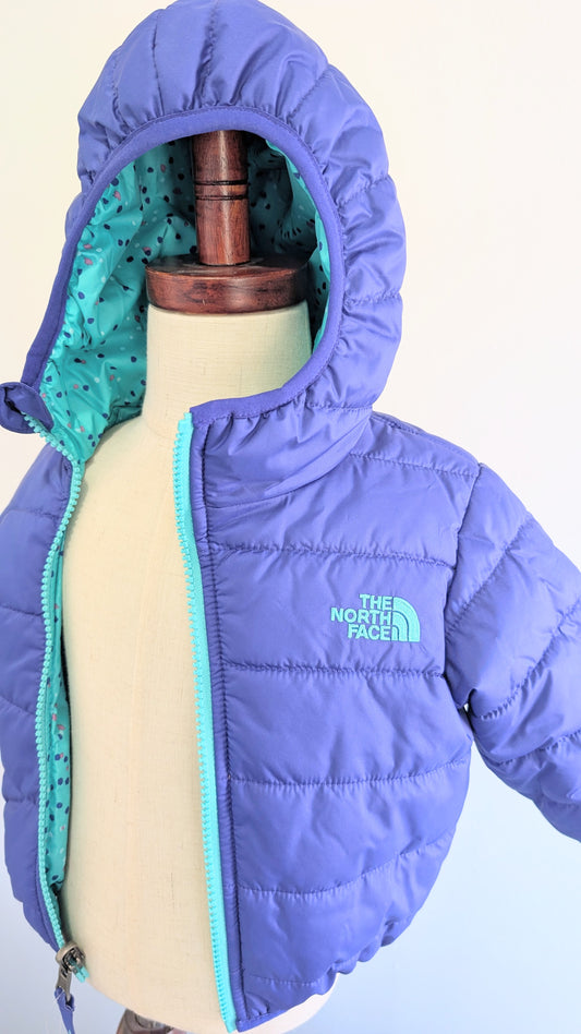 North Face infant reversible puffer jacket, blue/green. Size 6-12 months, new with tags
