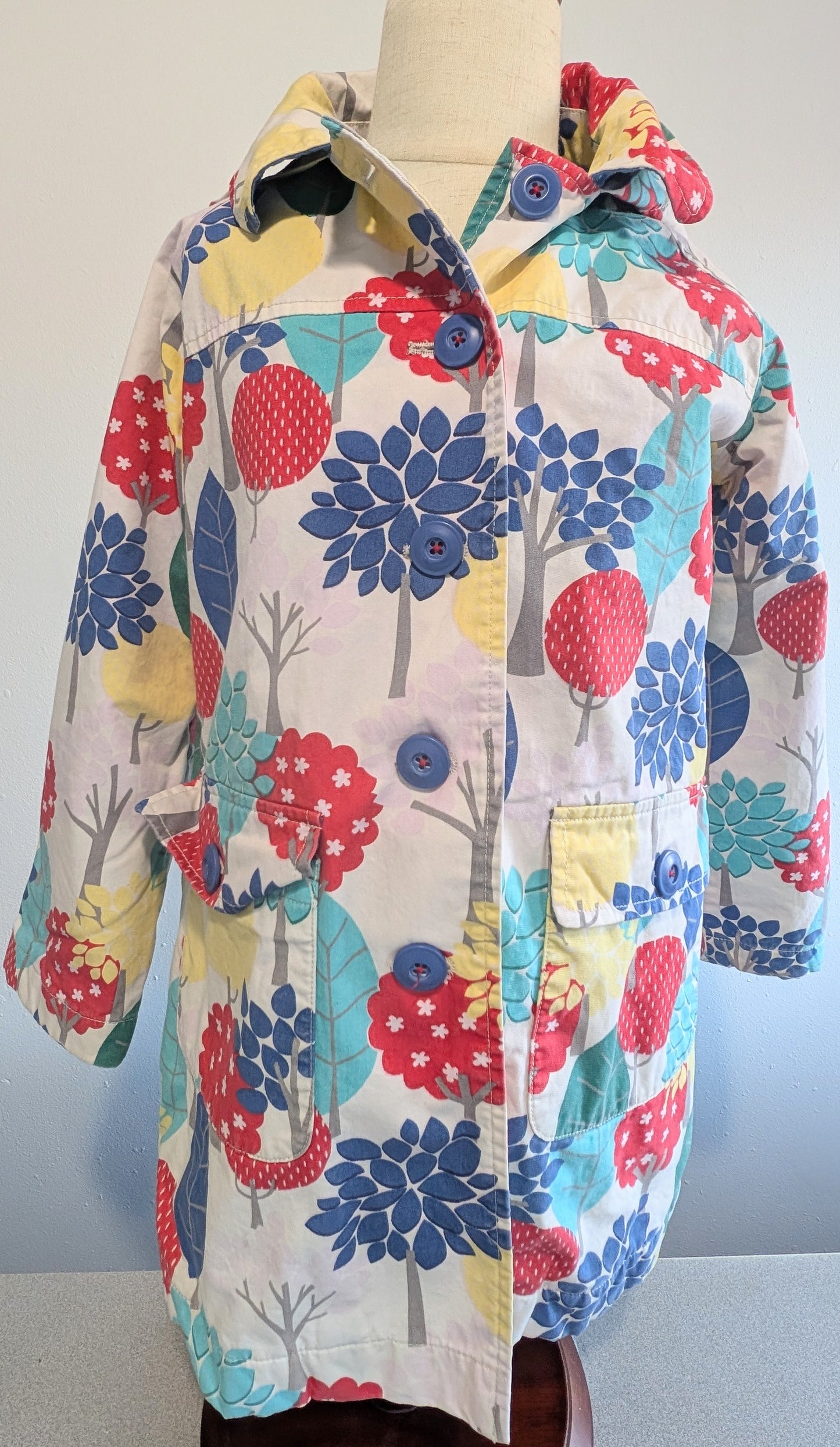 Mini Boden tree/floral trench style jacket, size 7-8