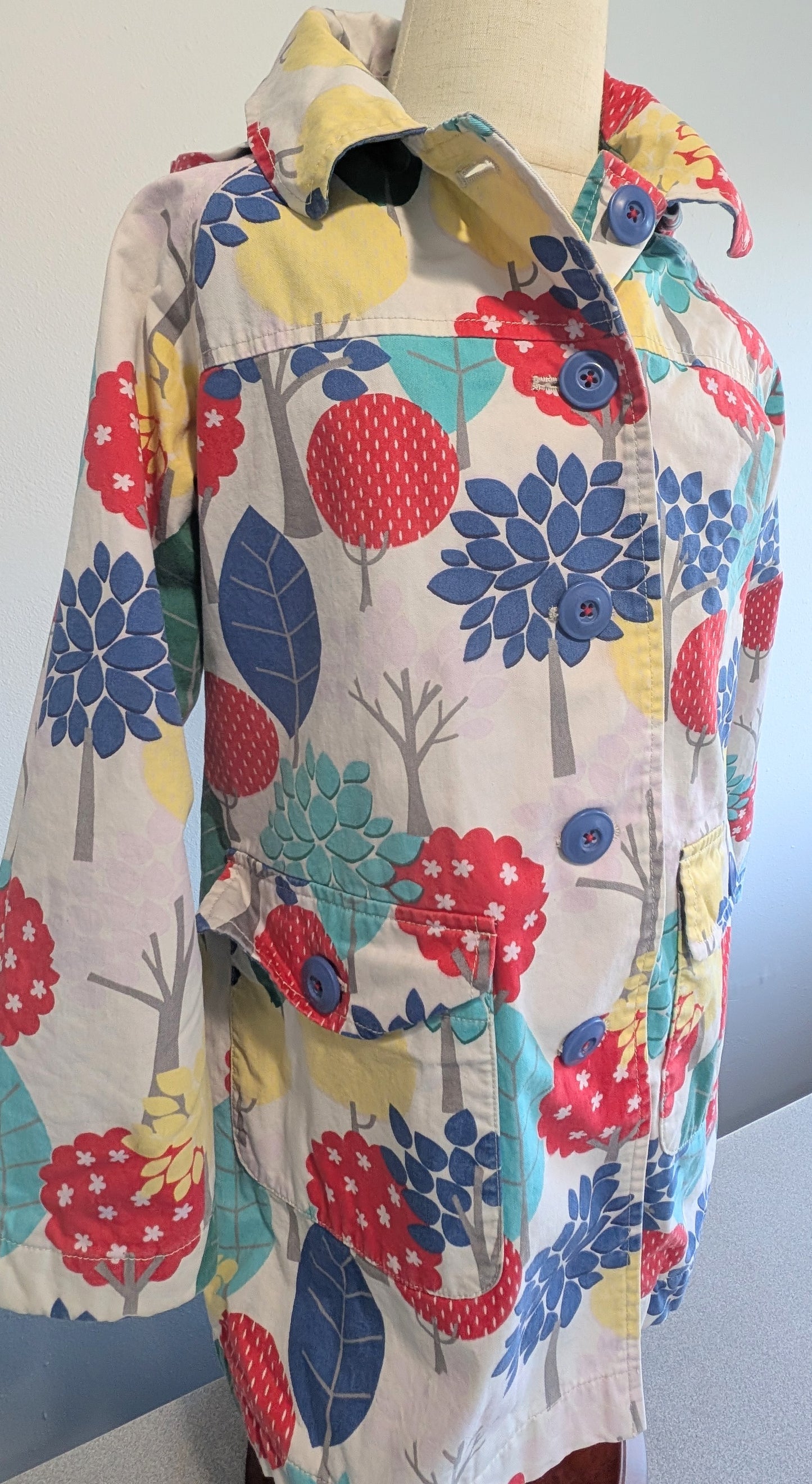 Mini Boden tree/floral trench style jacket, size 7-8