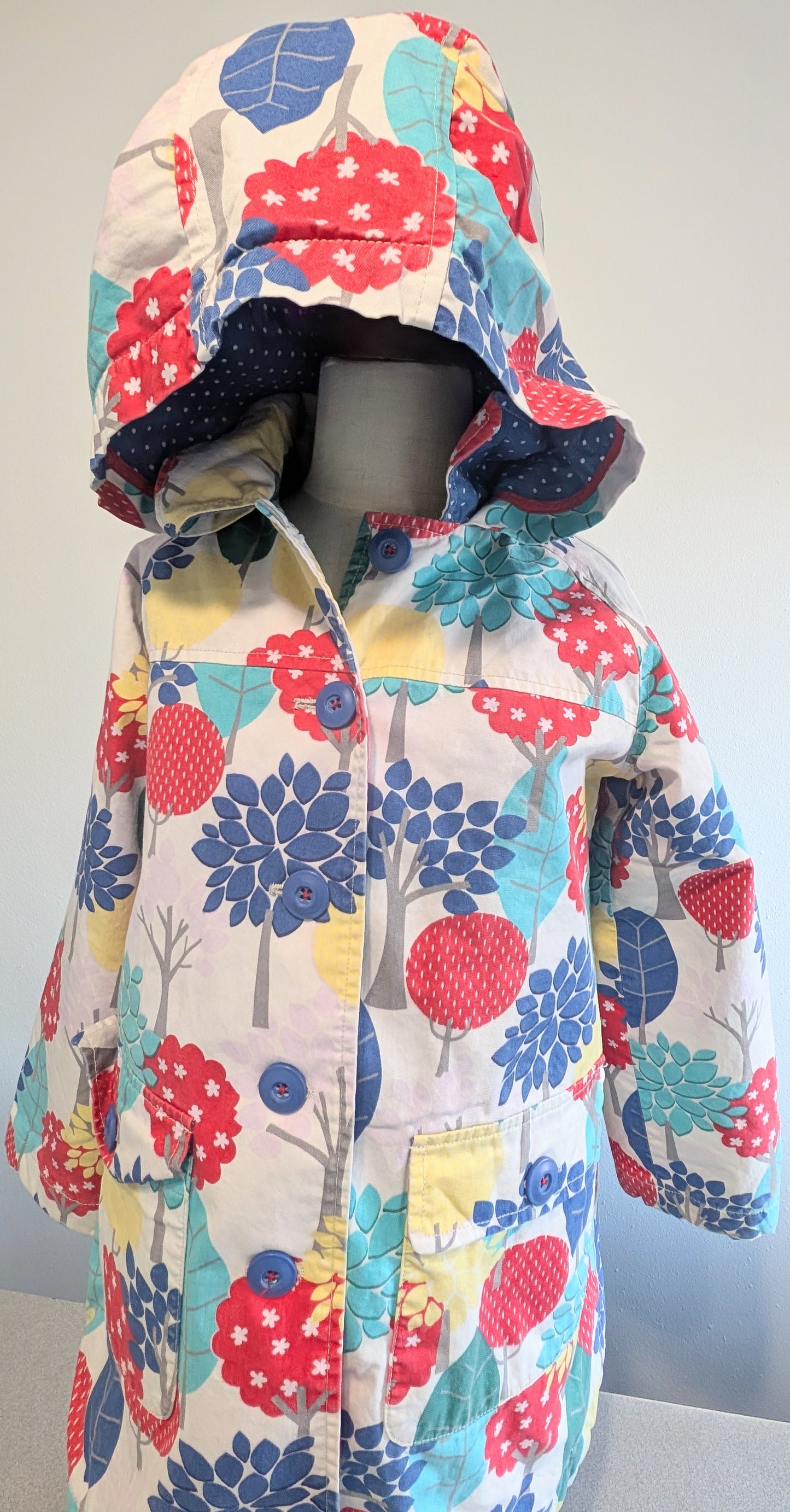 Mini Boden tree/floral trench style jacket, size 7-8