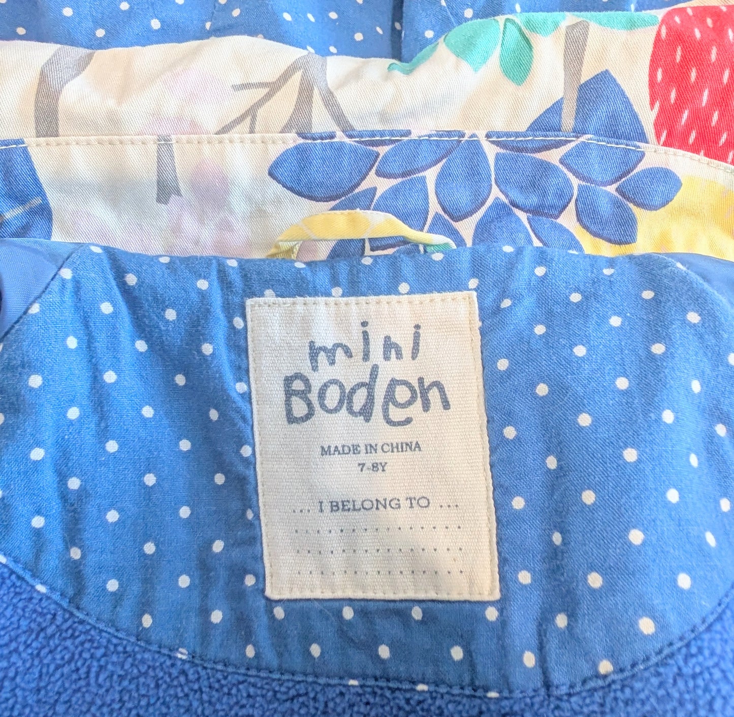 Mini Boden tree/floral trench style jacket, size 7-8