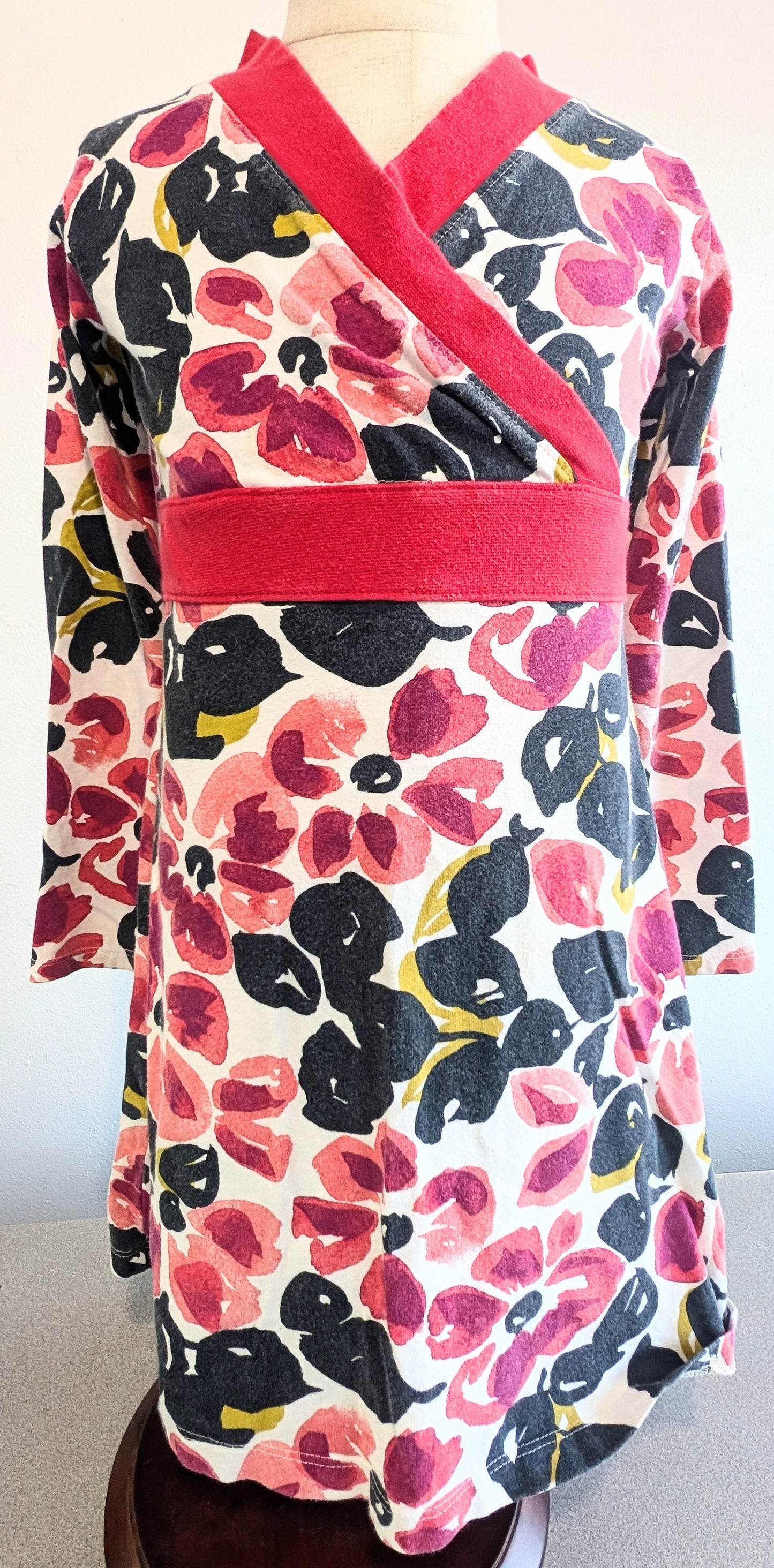 Tea long-sleeve floral wrap style dress, size 7