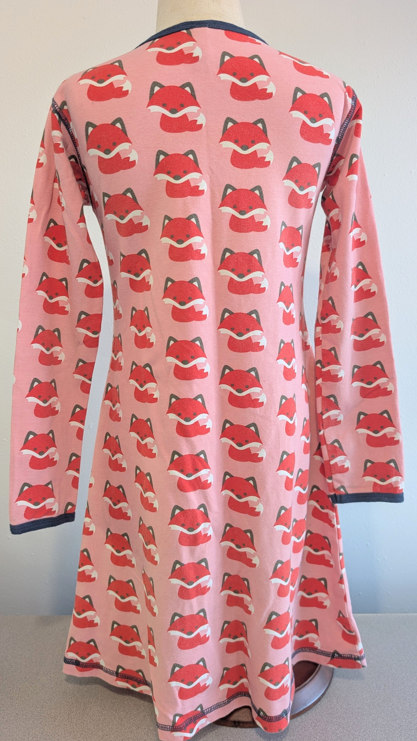 Maxomorra organic cotton long-sleeve dress, fox print, size 7-8