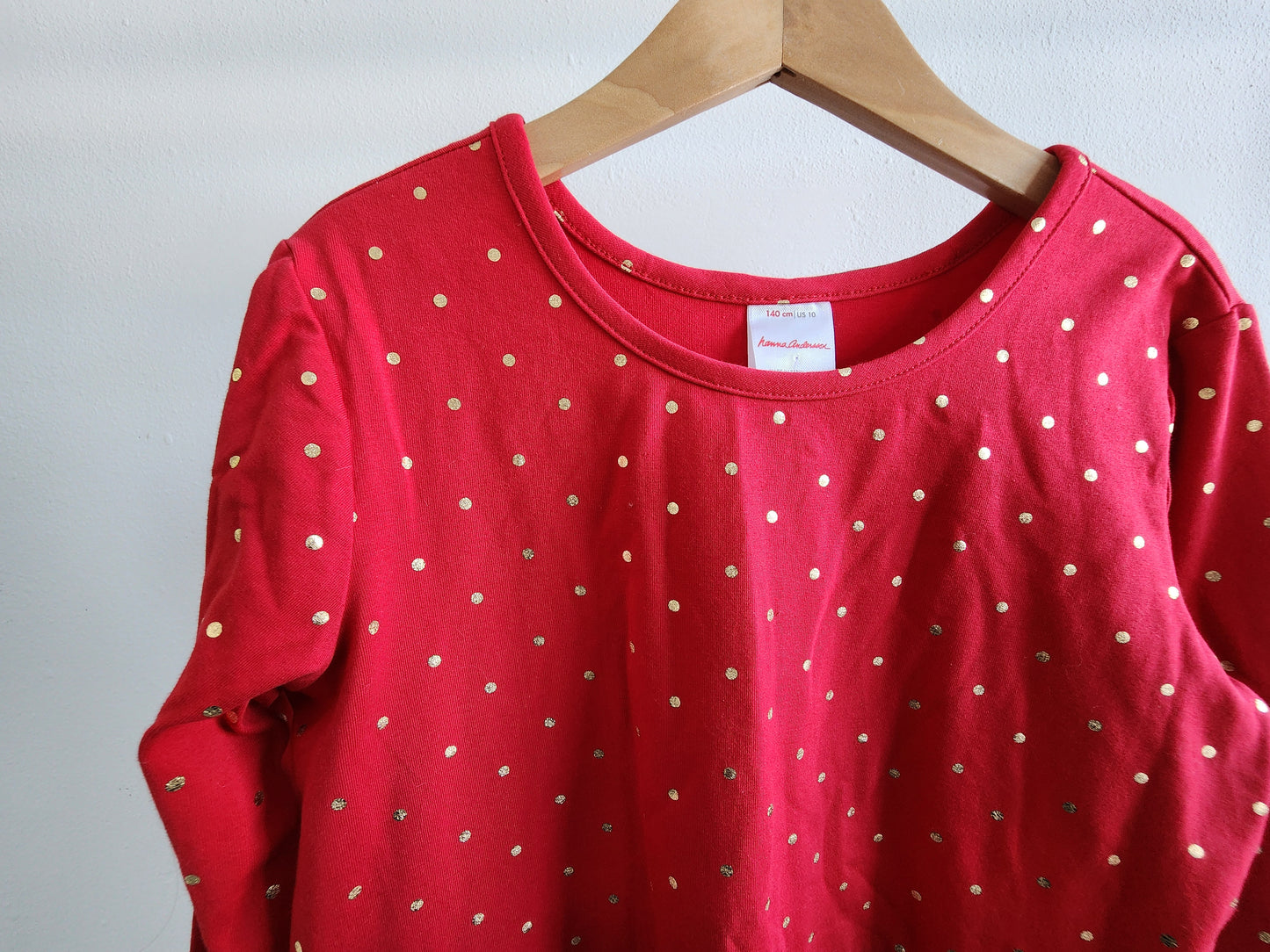 Hanna Andersson Red Dress with Gold Dots, Size 140 (kids), New With Tag