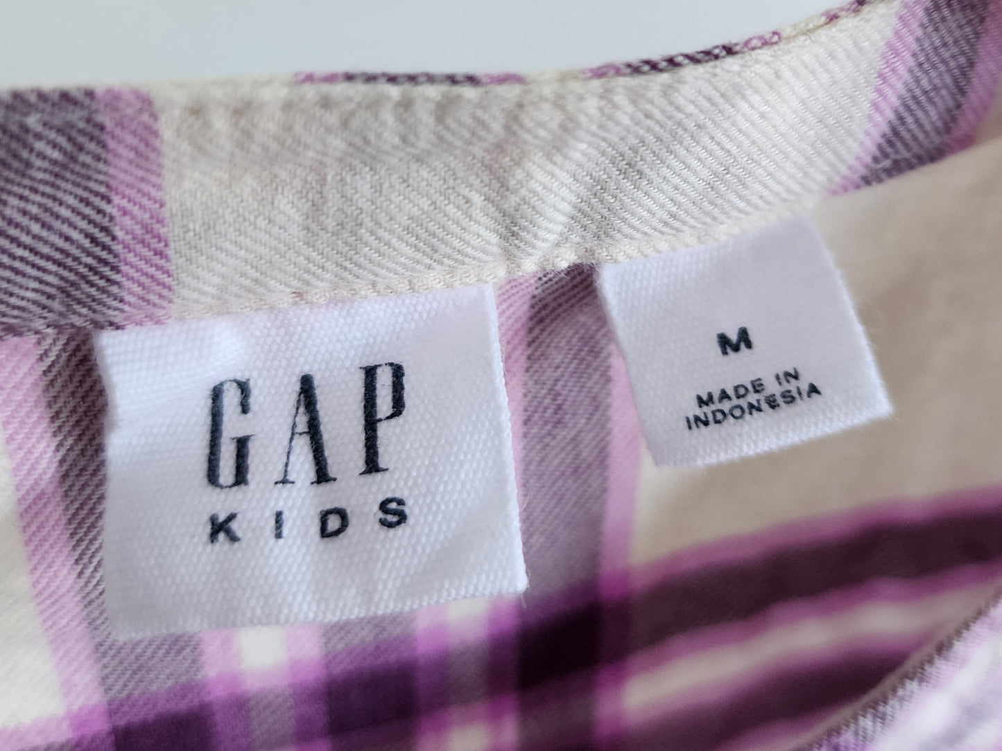 Gap White/Purple Long-Sleeve Flannel Dress, Size M (kids)