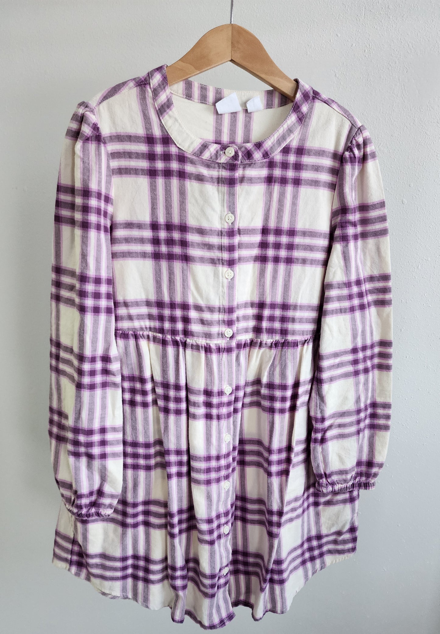 Gap White/Purple Long-Sleeve Flannel Dress, Size M (kids)