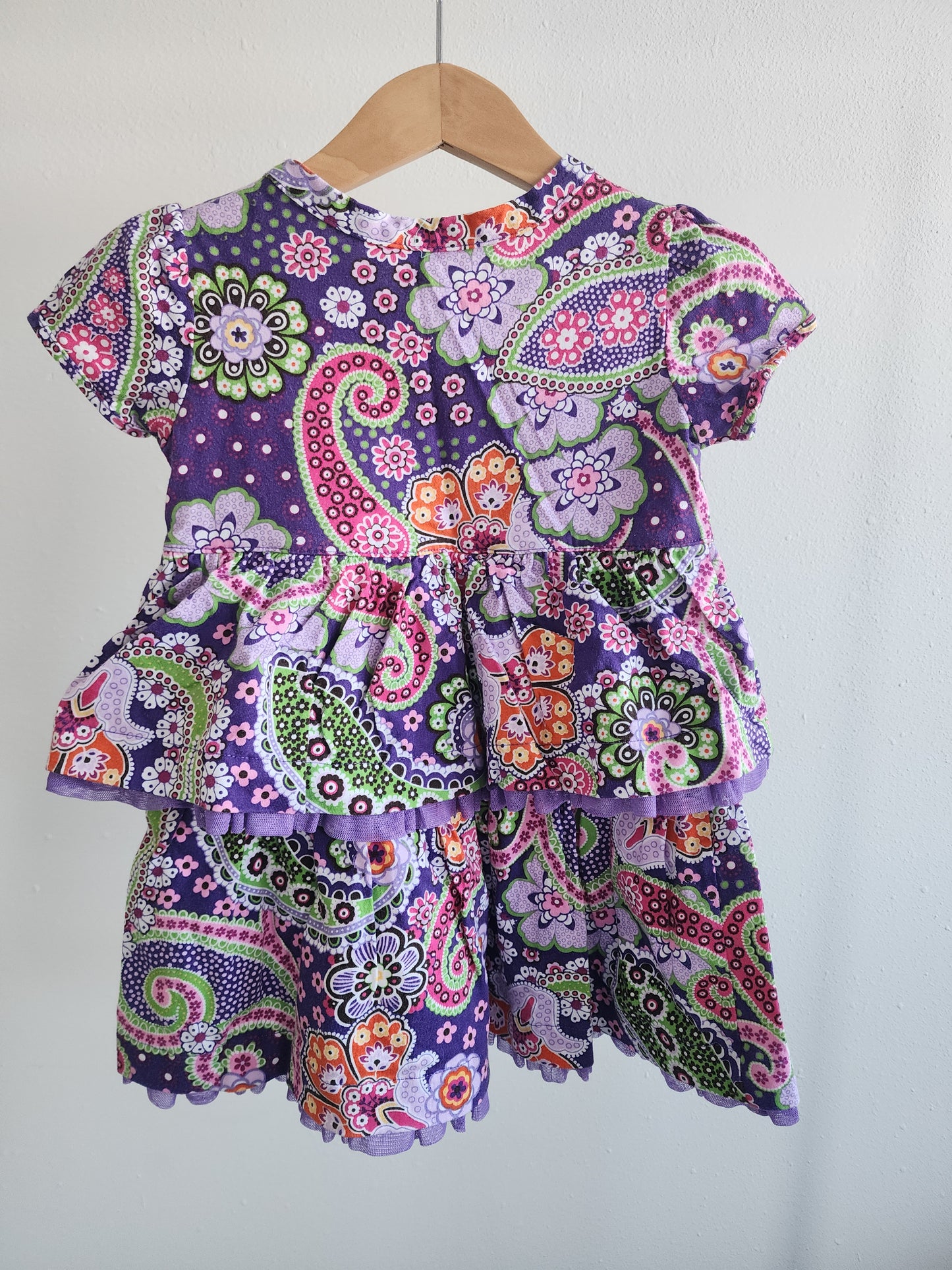 Hanna Andersson layered purple paisley dress, size 80 (kids)