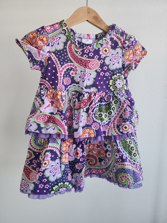 Hanna Andersson layered purple paisley dress, size 80 (kids)