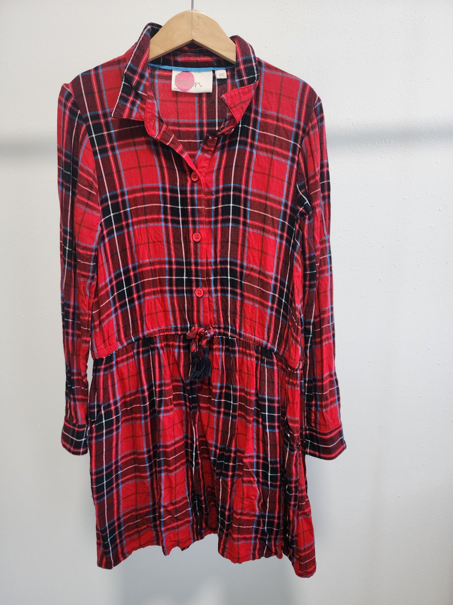 Mini Boden Red Plaid Dress, Size 8/9 (Kids)