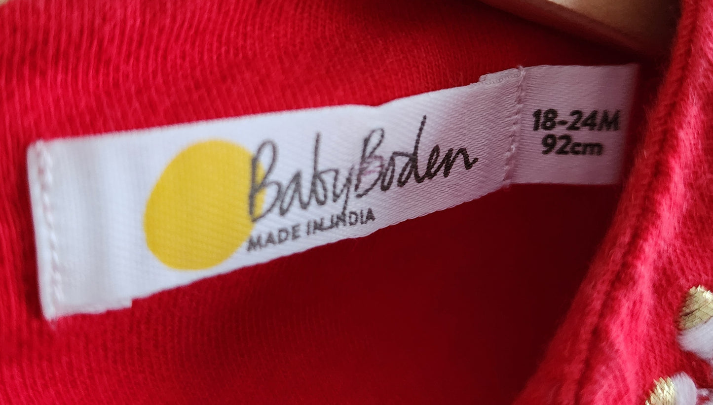 Mini Boden Red Shirt with White/Gold Winter Details, size 18-24mos