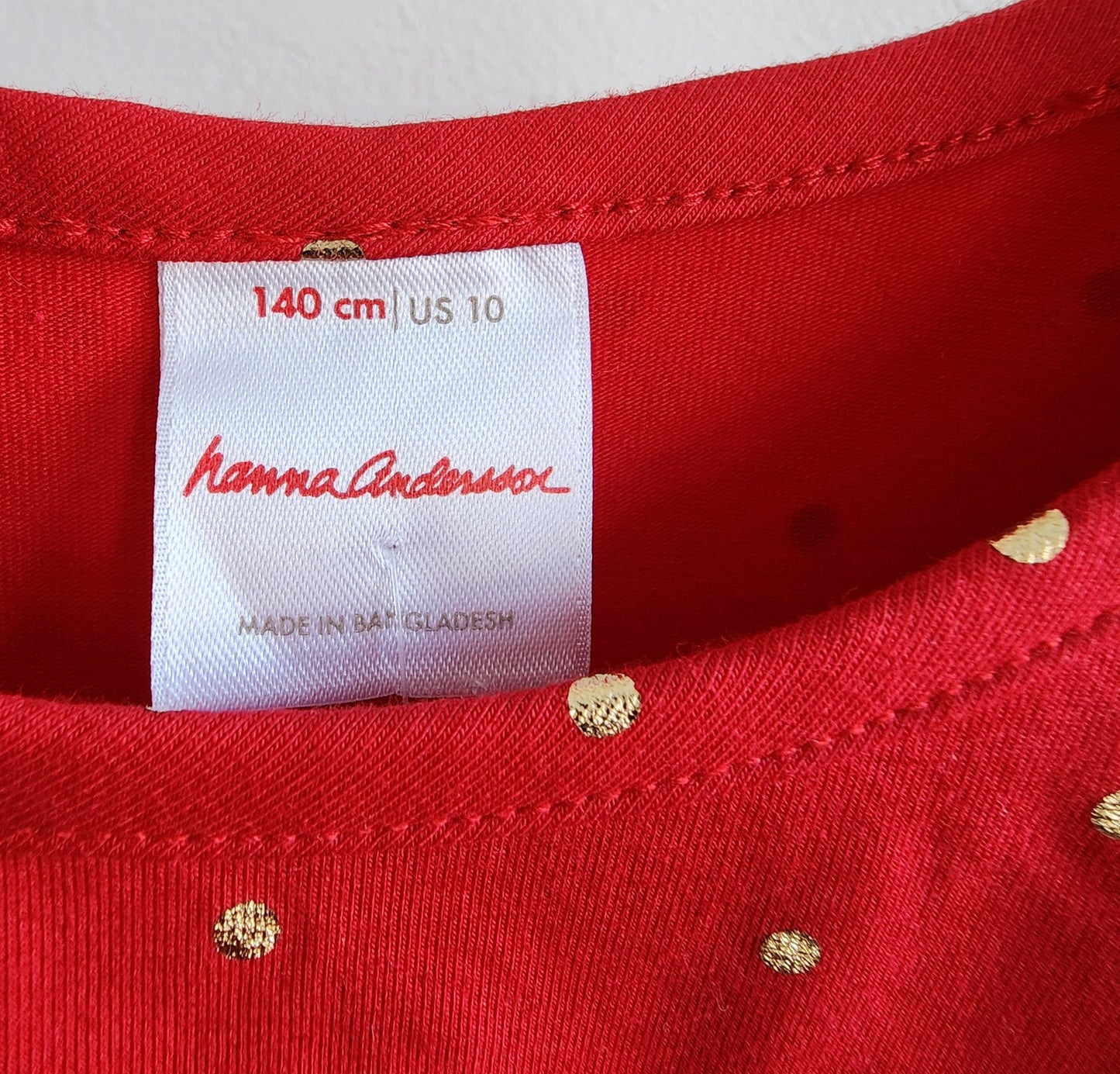 Hanna Andersson Red Dress with Gold Dots, Size 140 (kids), New With Tag