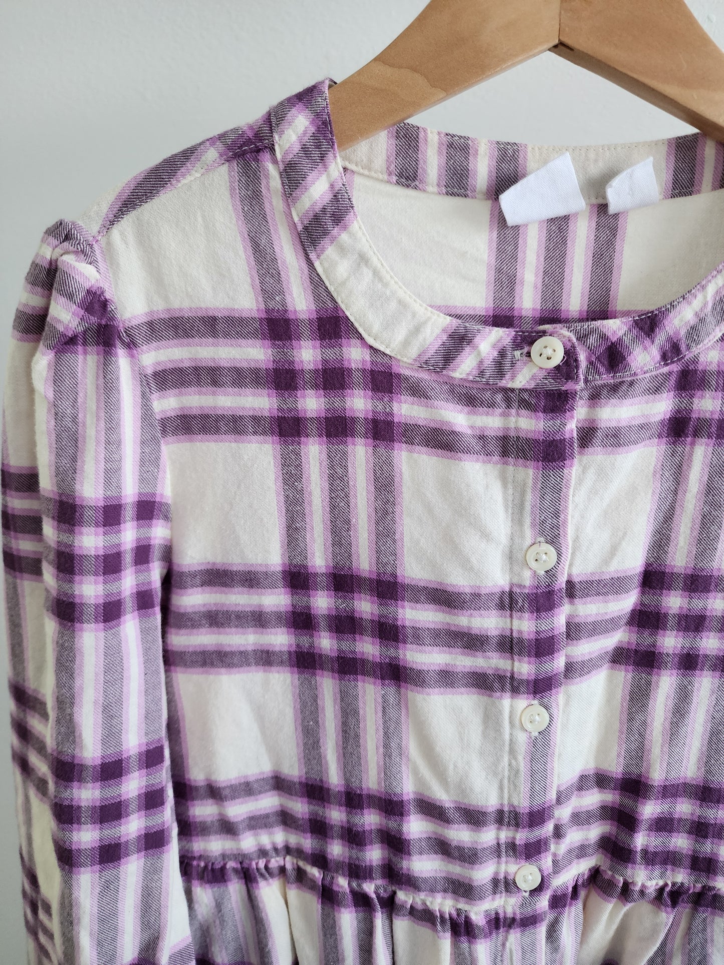 Gap White/Purple Long-Sleeve Flannel Dress, Size M (kids)