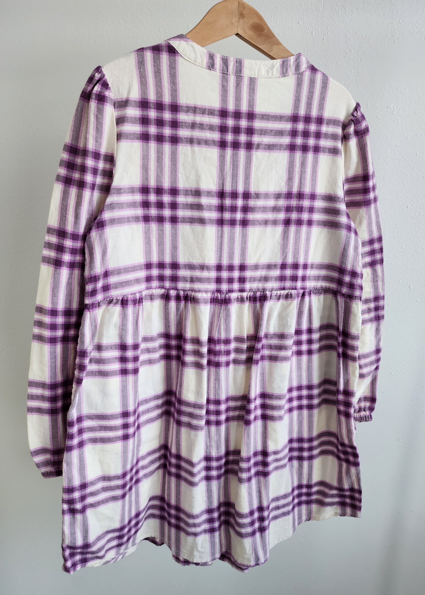 Gap White/Purple Long-Sleeve Flannel Dress, Size M (kids)